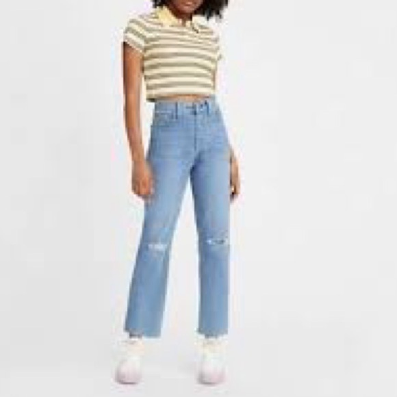 Levi’s Ribcage button fly straight distressed denim jeans Sz 26 - Picture 3 of 13